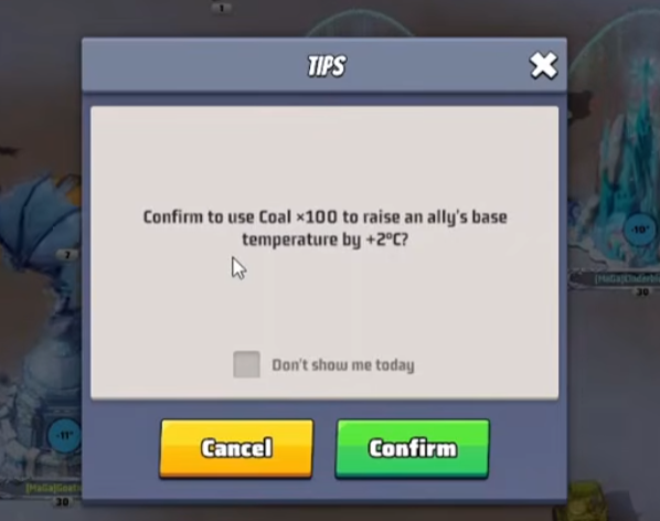 Coal x 100 = +2°C ally heat dialog